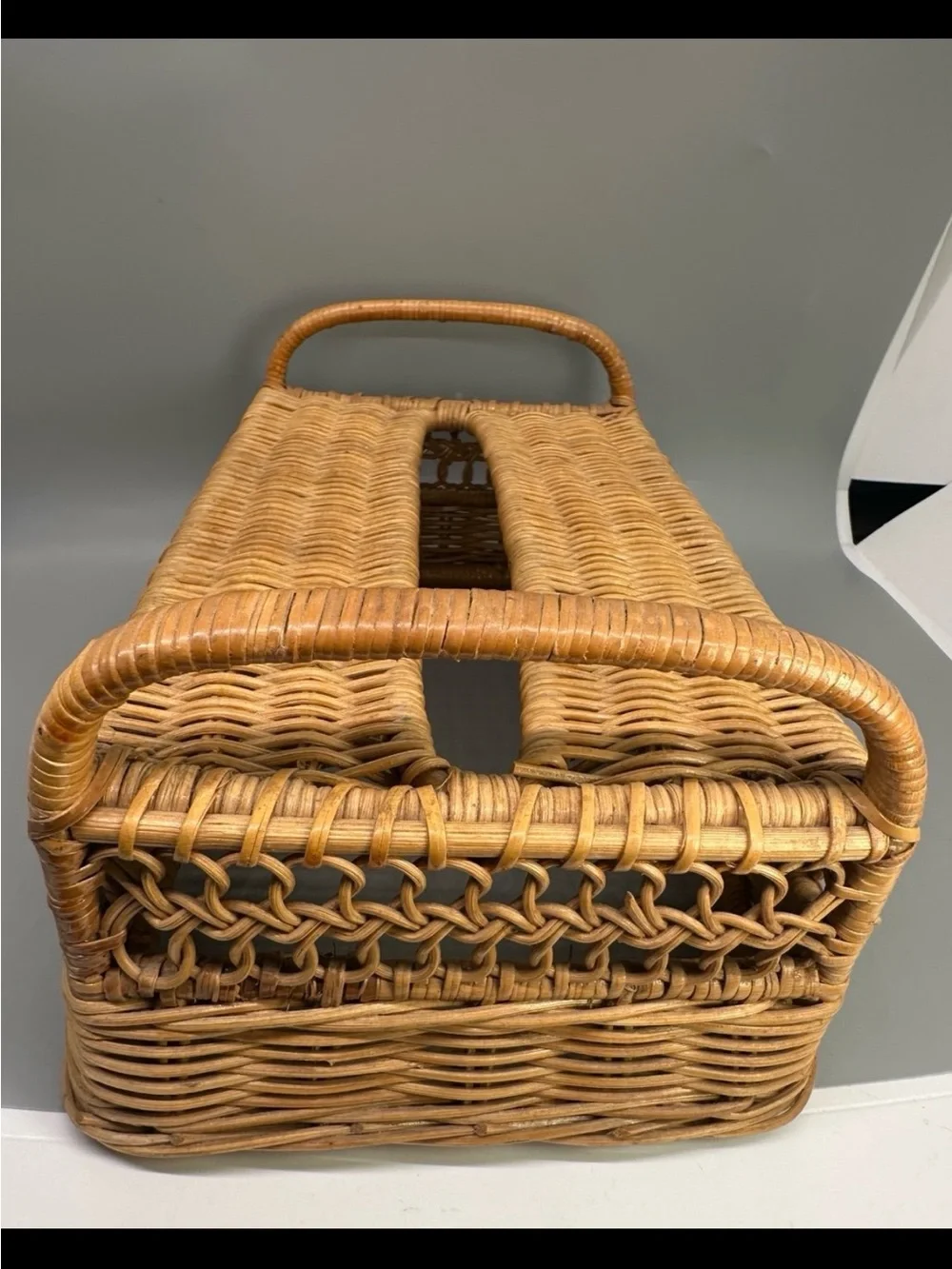 Vintage Wicker Tissue Box Cover Rectangle Boho Farmhouse Cottagecore